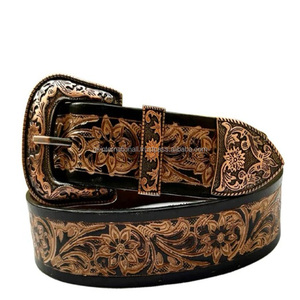 Venta al por mayor Western Cowboy Denim Belt Retro imitación cobre hebilla cuero de vaca moda Retro hombres Punk cinturón de cuero en relieve - Product Image 3