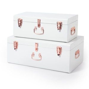Ensemble de 3 boîtes de rangement rectangulaires en métal empilables, design classique avec fermoir en cuivre pour l'organisation des articles divers - Product Image 4