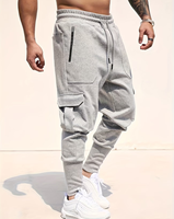 Men's Gray Corduroy Breathable Eco-Friendly Plus Size Cargo Casual Joggers Mid Waist Drawstring Loose Fit Pockets Autumn Wear