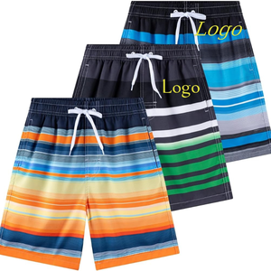 Boys' Casual Striped Quick Dry <b>Mid</b> Waist Drawstring Board Shorts Swim Trunks - Product Image 3