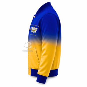 เสื้อแจ็คเก็ตโอเวอร์ไซส์ผ้าซาตินแบบไล่เฉดสีสำหรับผู้หญิง ยี่ห้อ Sigma Gamma Rho ปักลายตัวอักษรกรีก ติดกระดุมแป๊ก คอเสื้อและปลายแขนเสื้อถักแบบริบบิ้น - Product Image 3