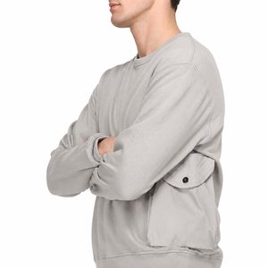 Sweat-shirt à col rond surdimensionné pour homme, gris uni, en tissu French Terry, avec poche, coupe décontractée, longueur normale, pour l'automne - Product Image 2