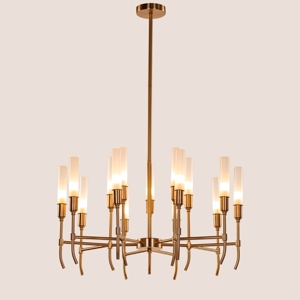 Lustre moderne en or, luminaire de plafond en verre tubulaire de luxe, lampe suspendue contemporaine en métal, lustre nordique LED pour salon - Product Image 4
