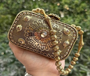Handmade Sequissential Indian Brass Metal Mosaic Antique Gold-Plated Customized High Quality F S International Clutch Bag - Product Image 1