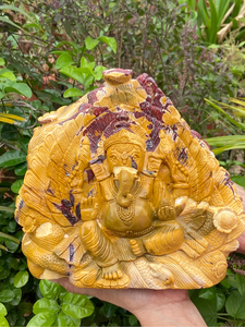 Estatua de Ganesha de Jaspe Mookaite Natural Tallada a Mano, Rara, para Feng Shui, 9x9 Pulgadas, Decoración del Hogar, Proveedor Mayorista OEM ODM - Product Image 1