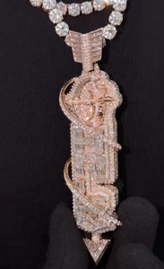 Colgante de oro rosa con diamantes de laboratorio para hombre, estilo hip hop, con diamantes talla baguette y redondos, amuleto de joyería para fiestas. - Product Image 1