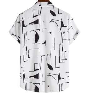 Camisa Casual para Hombre, Nueva Colección al por Mayor, Estampado Geométrico Blanco |   Blusa de Manga Corta con Solapa - Product Image 4
