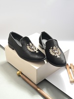 Mocassins en velours noir Asken Atelier pour hommes, design élégant brodé, doublure en cuir véritable, chaussures habillées confortables à enfiler