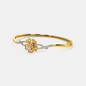Lab Grown Diamond Floral Design Gold <b>Bangle</b> <b>Bracelet</b> With Elegant Diamond Accent - Product Image 1