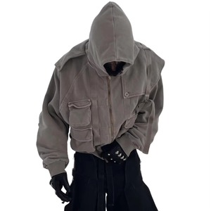 Oversized Hooded Cotton <b>Jacket</b> Men's Casual Solid Color Pocket Design Breathable Woven Fabric Autumn Style Regular Length - Product Image 3