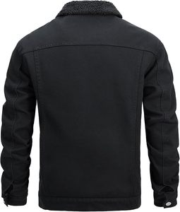 Veste en jean noire pour homme, doublure sherpa, boutonnée, décontractée, coupe droite, coupe-vent, couleur unie, 100 % coton, délavage acide - Product Image 2