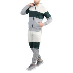 Mens Grey <b>White</b> Green Color Block Tracksuit Set Full Zip Hooded Sweatshirt <b>Jogger</b> Pants Casual Sportswear Athletic Two Piece - Product Image 1