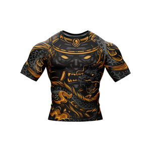 Chemise de compression à manches courtes pour homme, imprimé dragon noir et or, séchage rapide - Product Image 2