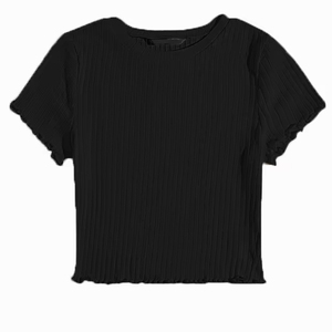 T-shirt côtelé moulant à manches courtes et col rond pour femme, couleur unie, tricoté, décontracté, respirant, avec logo imprimé, printemps-été - Product Image 4