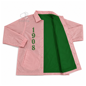 Alfa |   Kapa |   Chaqueta Universitaria Rosa para Mujer de Alpha Sorority con Logotipo Bordado y Forro Verde, Chaqueta Impermeable - Product Image 2
