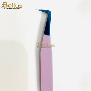 Pinzas Profesionales para Pestañas Bellus International de 90 Grados, Acero Inoxidable, Antiestáticas, Punta Lisa, Punta Azul Oscuro, Ligeras - Product Image 1
