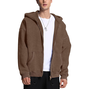 Sweat à capuche zippé marron pour homme, coupe ample, avec poches, style streetwear décontracté, vêtement d'extérieur, qualité supérieure, OEM, collection 2026 - Product Image 3