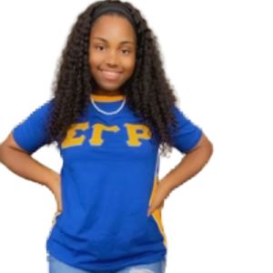 T-shirt Premium Sigma Gamma Rho Bleu Royal avec Lettres Grecques Imprimées Or en Coton Doux – Élégant et Décontracté pour Tous les Jours - Product Image 5