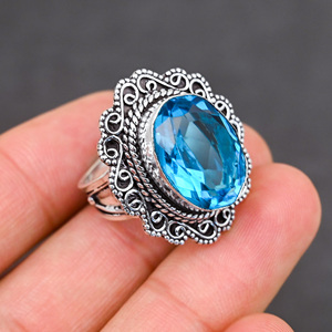Anillo de Plata de Ley 925 con Topacio Azul Creado en Laboratorio, Hermoso Anillo con Piedra en Forma de Pera, Joyería de Boda Hecha a Mano con Turquesa - Product Image 2