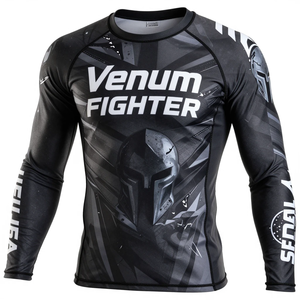 เสื้อรัดกล้ามเนื้อแขนยาวพิมพ์ลายโลโก้ Venum Fighter สำหรับผู้ชาย แบบซับลิเมชั่น แห้งเร็ว สีดำเทา เสื้อรัดกล้ามเนื้อ Venum - Product Image 3