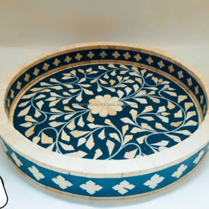Bandeja Redonda de Hueso Verde con Incrustaciones Hechas a Mano, con Intrincado Diseño Floral, Elegante Bandeja Decorativa para el Hogar y la Cocina - Product Image 4