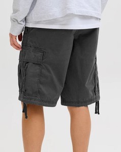 Men's Solid <b>Black</b> Cotton Cargo Shorts Mid Waist Drawstring Closure Casual Style Breathable - Product Image 2