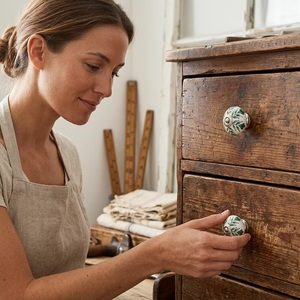 <b>Ceramic</b> Round Cabinet <b>Knobs</b> Green Leaf Pattern Farmhouse Style Kitchen <b>Drawer</b> Handle Durable Design - Product Image 4