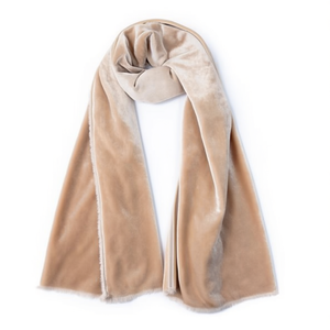 Sciarpa Angelina 90x180 cm in Velluto Monocromatico Caffè Chiaro con Anello, Antipiega Sottovuoto - Product Image 1
