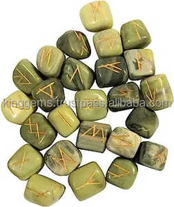 Best 25-Piece Healing SERPENTINE Runes <b>Set</b> Carved Tumbled Stones Spiritual <b>Chakra</b> Buddhist Collectible - Product Image 3