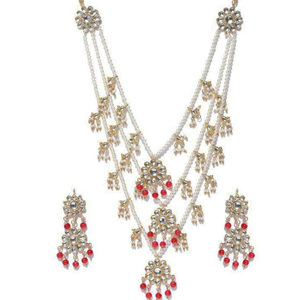 Indian Stylish Layered Pearl Rani Haar Long Kundan Necklace Zircon Alloy Jewellery Set Wedding Engagement Party Gift Hiphop Gold - Product Image 2