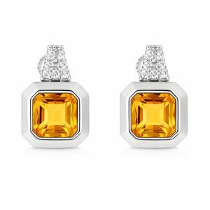 Citrine Square <b>Stud</b> 925 Sterling <b>Silver</b> Elegant Dainty Minimalist November Birthstone Earrings For Her - Product Image 2