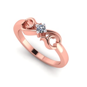 Anillo de oro rosa macizo de 10 quilates, anillo de moda para mujer, 1 diamante decorativo, estilo elegante, regalo de cumpleaños, 0,09 quilates - Product Image 1