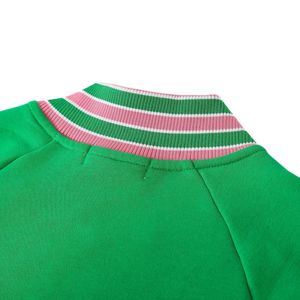 AKA Green Fleece Letterman <b>Jacket</b> <b>Pink</b> Stripe Unisex Varsity Style Embroidered Crest Patch Casual Warm Outerwear Apparel - Product Image 2