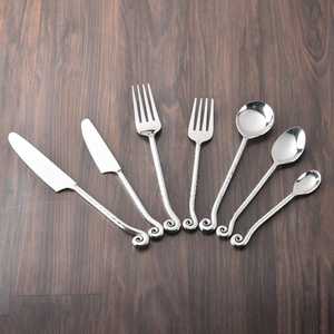 Inox Artisans Whorl-Hammer Cutlery 7 Pcs Set, Modern Hammered Silver <b>Flatware</b> Set, Rustic Dining Utensils for Kitchen Table Deco - Product Image 2