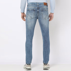 Most Selling Men <b>Light</b> Blue Straight Distressed Denim Jeans Embroidered Dragon <b>Rainbow</b> Pattern Mid Waist Button Fly - Product Image 3