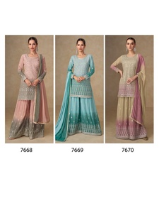 Sayuri Designer Shivani <b>Top</b> Palazzo Dupatta Set Heavy Real Georgette With Embroidery sequence work and Real Mirror India Export - Product Image 5