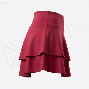 Jupe courte taille haute pour femme, style sportif, couleur unie, volants, rouge, polyester satiné 180g, style japonais, toutes saisons - Product Image 3