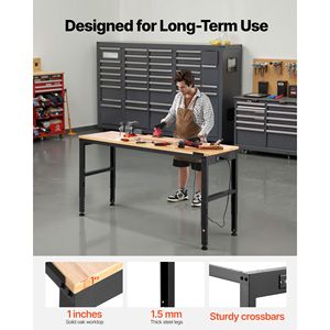 Banco da Lavoro Regolabile in Acciaio Resistente, Capacità 907 Kg, 155 x 51 cm, Regolazione Altezza 69-91 cm per Lavori in Garage - Product Image 5