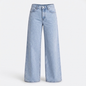 Pantalones Vaqueros de Cintura Alta y Pierna Ancha, Color Sólido, Lavado Arena, Corte Holgado, Estilo Casual, Tela de Algodón, para Otoño, ODM OEM - Product Image 1