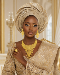 Gold Plated Heart Motif African Jewelry Set for Women Nigerian <b>Bridal</b> Wedding Jewelry Charm Necklace Fashion - Product Image 4