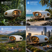 Maison capsule spatiale de luxe moderne, maison préfabriquée, cabane mobile, villa de villégiature avec balcon en verre à commande intelligente, imperméable, extérieur