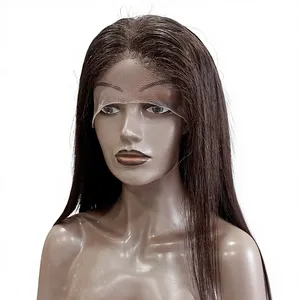 Peluca de cabello humano liso y largo, color marrón, con encaje completo y cabello de bebé, encaje marrón claro, tamaño promedio, cabello Remy, base de encaje suizo, peluca frontal. - Product Image 4