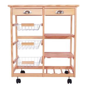 Carrello Moderno da Cucina e Sala da Pranzo a 2 Cassetti, Scaffale Regolabile, Ruote Rimovibili, Materiale in PVC, Metallo, Legno e Marmo - Product Image 2
