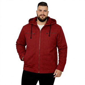 Men's Black Hooded <b>Fleece</b> <b>Jacket</b> with Zipper and Pockets Casual Windproof Autumn Wear - Product Image 2