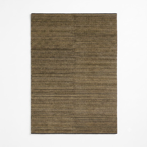 Alfombra de Lana con Textura Tonal Sólida en Negro, Dorado y Beige, Alfombra Moderna de Diseño Lineal, Antideslizante, Ecológica, con Pelo Grueso para Sala de Estar - Product Image 1