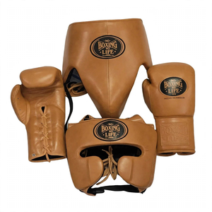 Ensemble de protection de boxe professionnel en cuir noir No Boxing No Life : Gants de boxe, protège-tête, protège-glandes, couleur personnalisable, à lacets, poignets réglables - Product Image 6