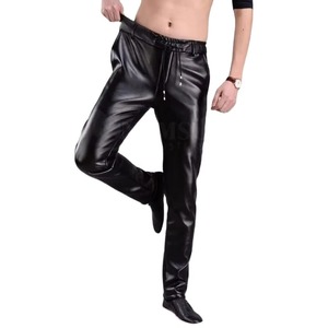 Pantalon en cuir pour homme sur mesure, style motard, noir, coupe slim, droit, décontracté, extensible, en cuir de vachette, toile, design vintage, imperméable - Product Image 3