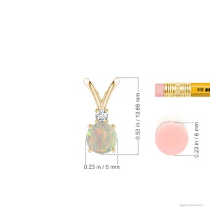 Premium Quality Natural Gemstone & Diamond 2 Stone <b>Pendant</b> 14K <b>Gold</b> Round Opal Solitaire V-Bale <b>Pendant</b> with Diamond Necklace - Product Image 2