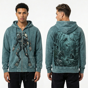Sweat à capuche tie-dye bordeaux personnalisé pour homme, imprimé graphique squelette artistique, délavage vintage, coupe oversize, streetwear, fournisseur de vêtements - Product Image 2