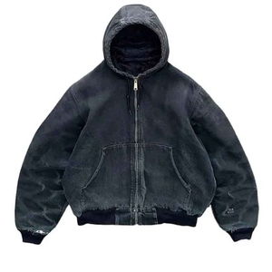Sudadera con capucha para hombre, de invierno, con logotipo personalizado en la parte delantera, desgastada, con agujeros rotos, estilo vintage, lavada, de corte holgado, antiencogimiento, con bolsillo - Product Image 6